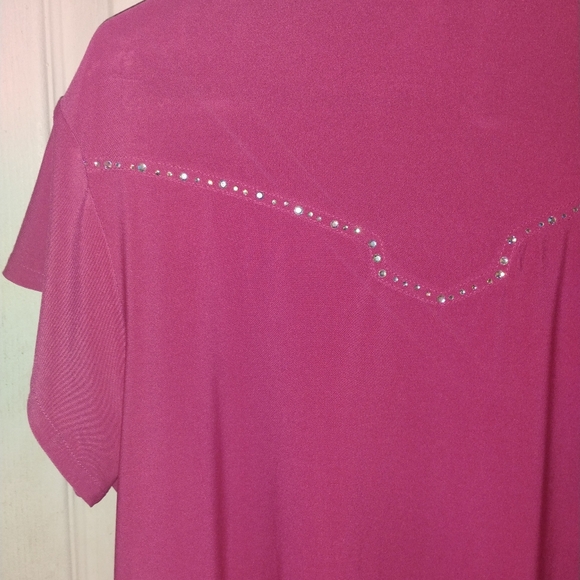 Chic Pink Button-Down Shirt with Rhinestone Accents - Picture 8 of 10